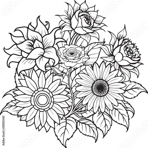 Floral pattern for coloring book. Black and white vector illustration.