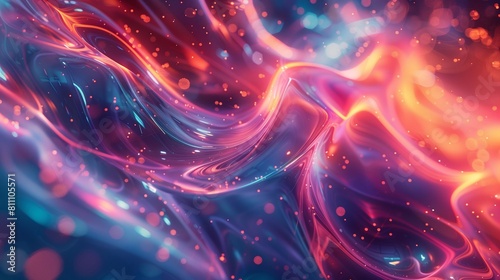 Vibrant Abstract Fluid Art Background with Luminous Pink and Blue Waves  Festive Sparkles  and Dynamic Motion 8K Wallpaper High-resolution