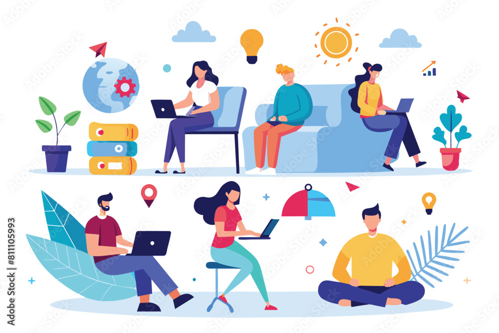People engaged in a busy work session with laptops open on a table. AI generated People engaged in a busy work session with laptops open on a table. AI generated