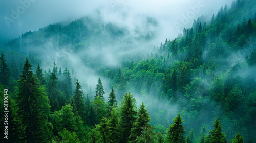Tranquil Mountain Forest with Falling Rain 