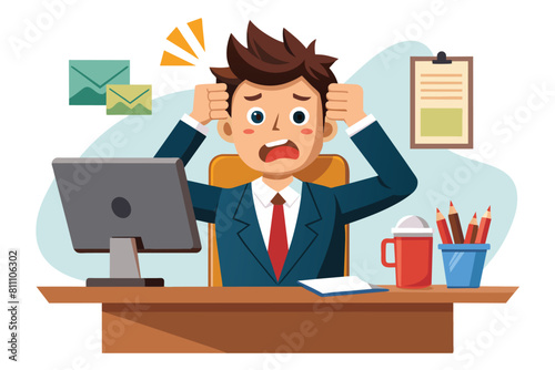 Businessman looking fatigued and stressed at work. AI generated