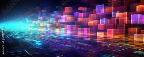 Hightech abstract image with flowing digital matrix and vibrant light effects, showcasing the artistic side of cyber technology