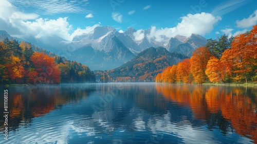 Stunning Autumn Reflection of Hintersee Lake Surrounded by Mountains photo