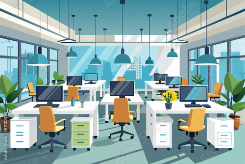 A simple and elegant office room featuring a desk and chair for work or study, elegant office interior, Modern office workspace with desk and plants Ai generated