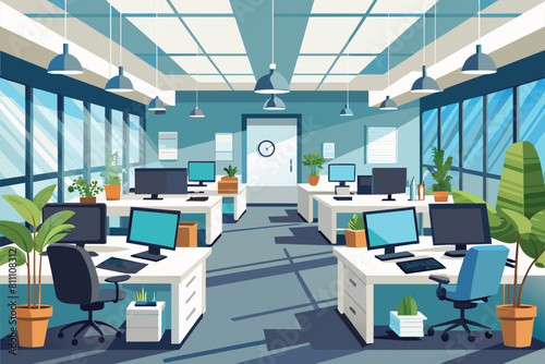 A simple and elegant office room featuring a desk and chair for work or study, elegant office interior, Modern office workspace with desk and plants Ai generated