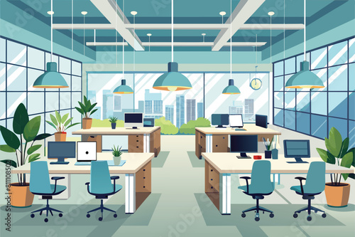 A simple and elegant office room featuring a desk and chair for work or study, elegant office interior, Modern office workspace with desk and plants Ai generated