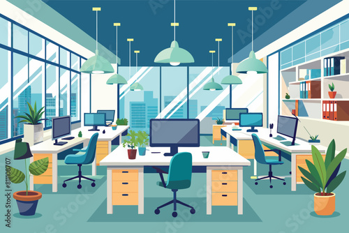 A simple and elegant office room featuring a desk and chair for work or study, elegant office interior, Modern office workspace with desk and plants Ai generated