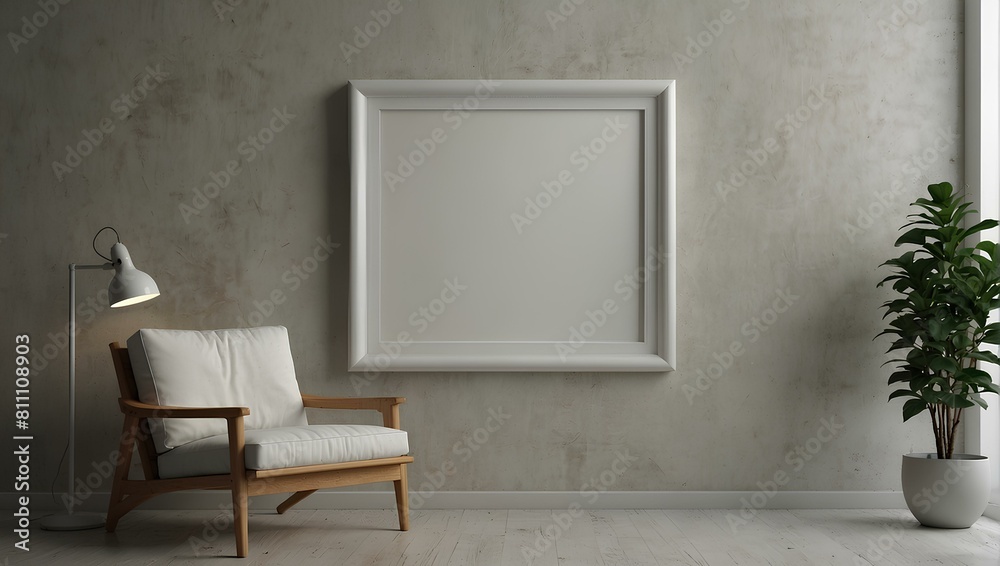 mockup frame poster. Blank frame hanging on the wall with Modern interior Room design in 3D render. illustration generative ai mockup frame poster. Blank frame hanging on the wall with Modern interior Room design in 3D render. illustration generative ai