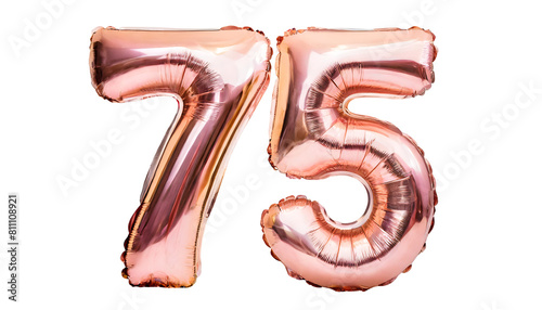Number seventy five balloon made of rose gold color