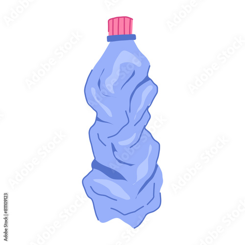 recycle crumpled plastic bottle cartoon. waste empty, garbage environment, squashed beach recycle crumpled plastic bottle sign. isolated symbol vector illustration
