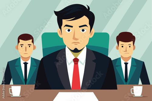 Serious Businessman addressing a diverse group of people. AI generated