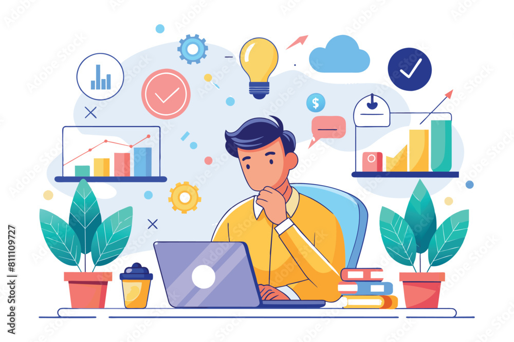 A man focused on his laptop at a desk, AI generated A man focused on his laptop at a desk, AI generated