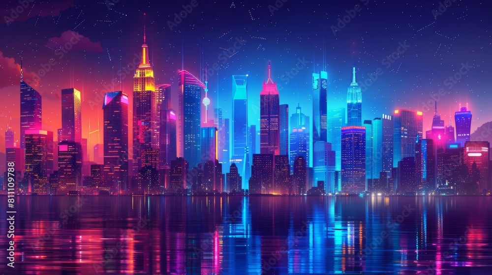 A vibrant illustration of a city skyline with clouds morphing into various digital devices, representing the integration of cloud computing into urban life.