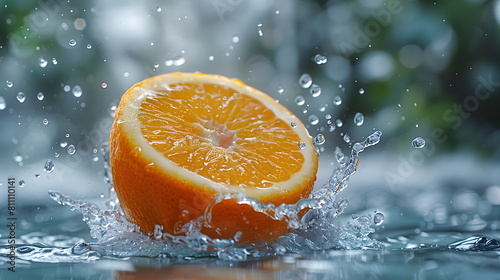 water splashing onto orange  in the style of cleared background  Fresh  clean fruit juice with an orange flavor  a flavored fruit drinks  fresh fruit products from organic gardens.