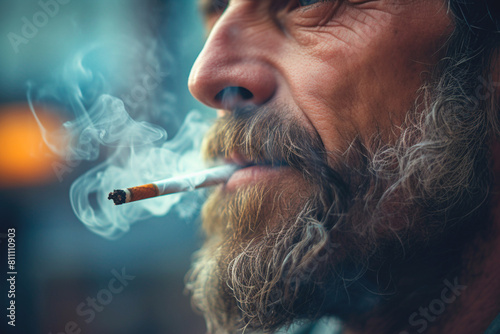 A contemplative man with a cigarette in hand. Fight against smoking, World No Tobacco Day