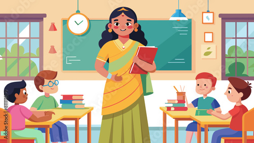 saree-wearing-school-teacher-teaching-in-school