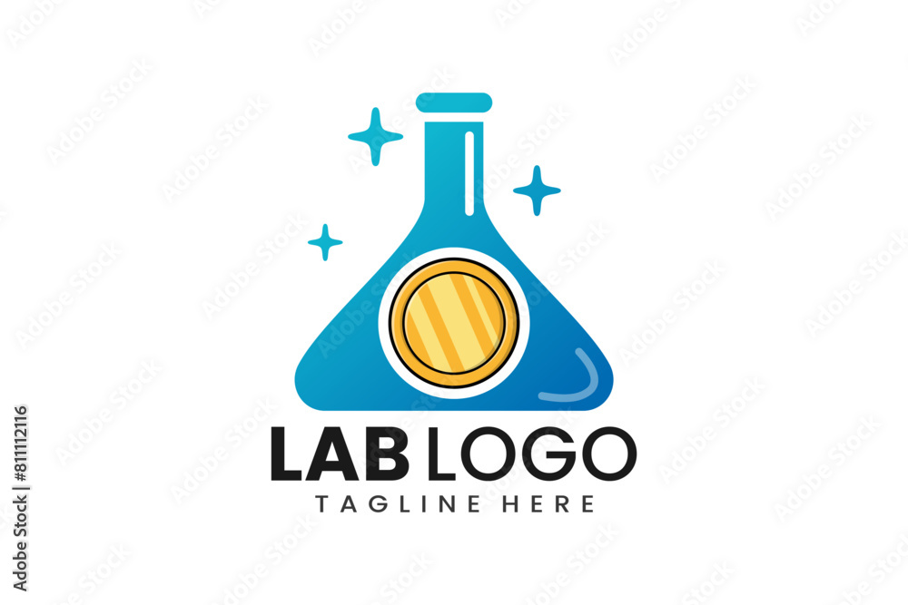 Flat modern simple gold coin laboratory logo template icon symbol vector design illustration