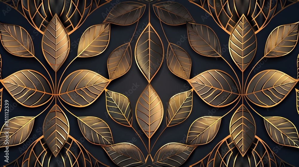 Rustic Golden Design Luxury golden wallpaper. Floral pattern with gold leaves. background ...