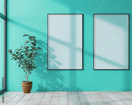 Set of three sleek frame mockups on a vibrant turquoise wall bold and bright