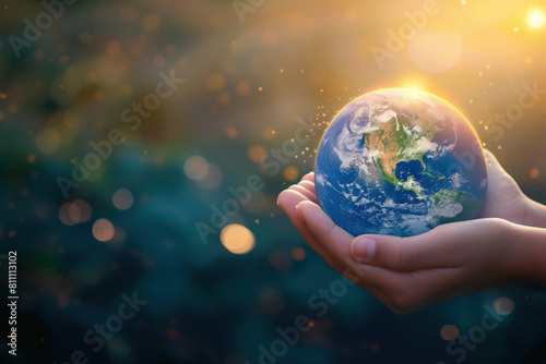 earth globe holding in hand. save earth concept.