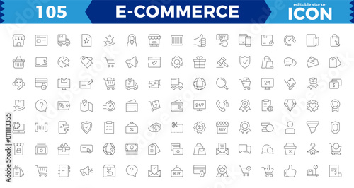 "E-Commerce set of web icons in line style. .Online shopping icons for web and mobile app. .Business,  bank card, .gifts, sale, delivery. .Vector illustration,E-business symbol. Solid icons vector col