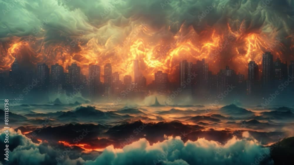 Giant tsunami above the city. Giant tsunami above the city.