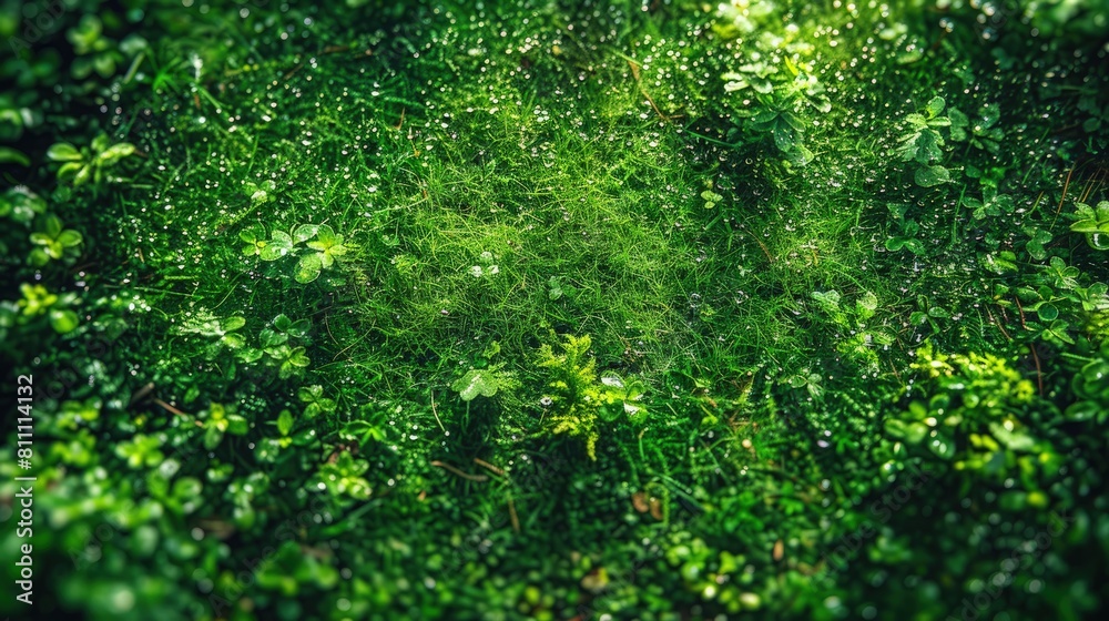 Fototapeta premium Aerial view of a seamless expanse of vibrant green grass. Grass background.