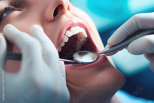 Close-up image of man undergoing dental treatment in a dental environment. photo