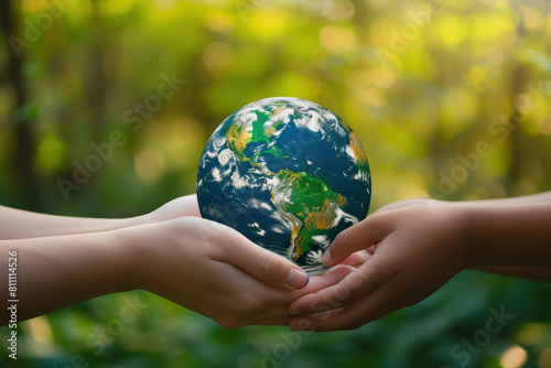 earth globe holding in hand. save earth concept.