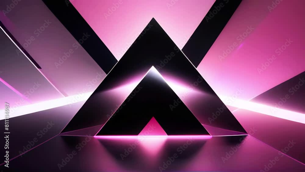 abstract stage triangular black background with pink lilac rays. looped seamless animation. ai.