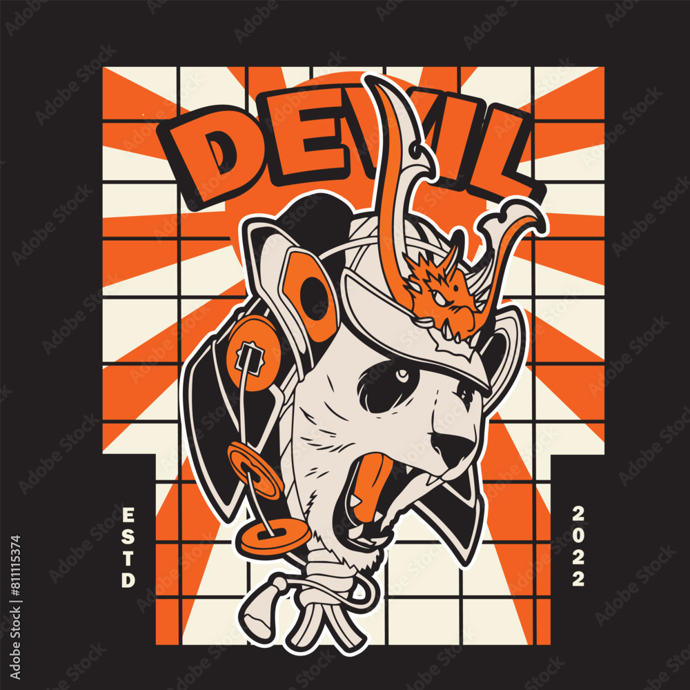 cartoon samurai panda head illustration for logo or other graphic design use