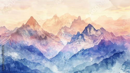 trendy minimalist landscape abstract contemporary art, watercolor mountains wall art poster design and canvas. AI generated illustration