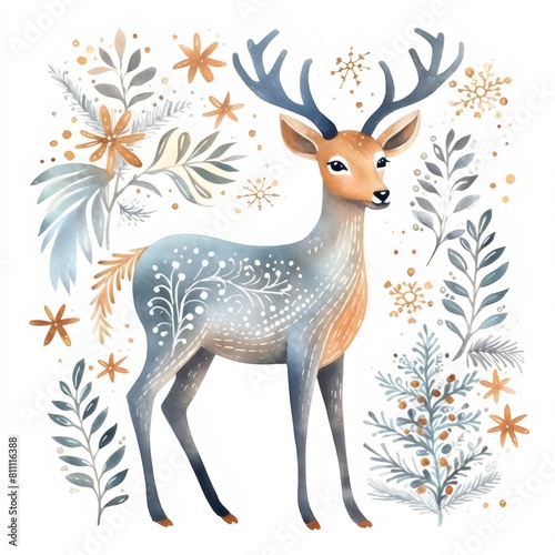 Whimsical Deer with Floral and Leaf Patterns