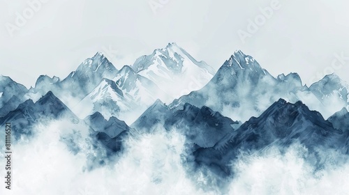 trendy minimalist landscape abstract contemporary art, watercolor mountains wall art poster design and canvas. AI generated illustration © moon