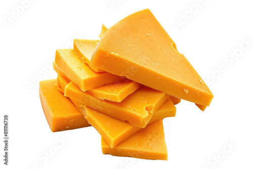 Sliced cheddar cheese isolated on transparent background