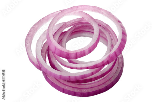 Sliced red onion rings isolated on transparent background