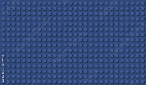 Blue Construction Toy Baseplate Vector Background, Top View, Featuring a Grid of Circular Studs for Building Block Designs. Wide Banner with Copy Space for Text, Design Template
