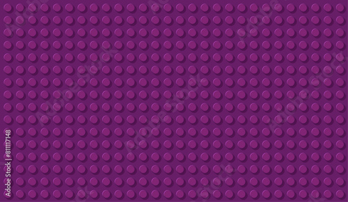 Purple Construction Toy Baseplate Vector Background, Top View, Featuring a Grid of Circular Studs for Building Block Designs. Wide Banner with Copy Space for Text, Design Template