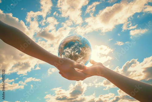 earth globe holding in hand. save earth concept.