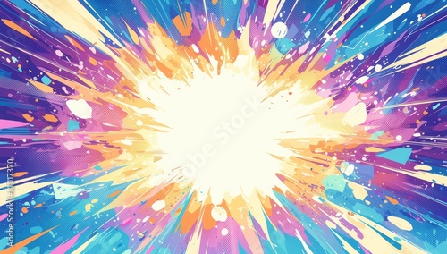 Abstract comic book style background with blank space in the center  colorful explosion effect