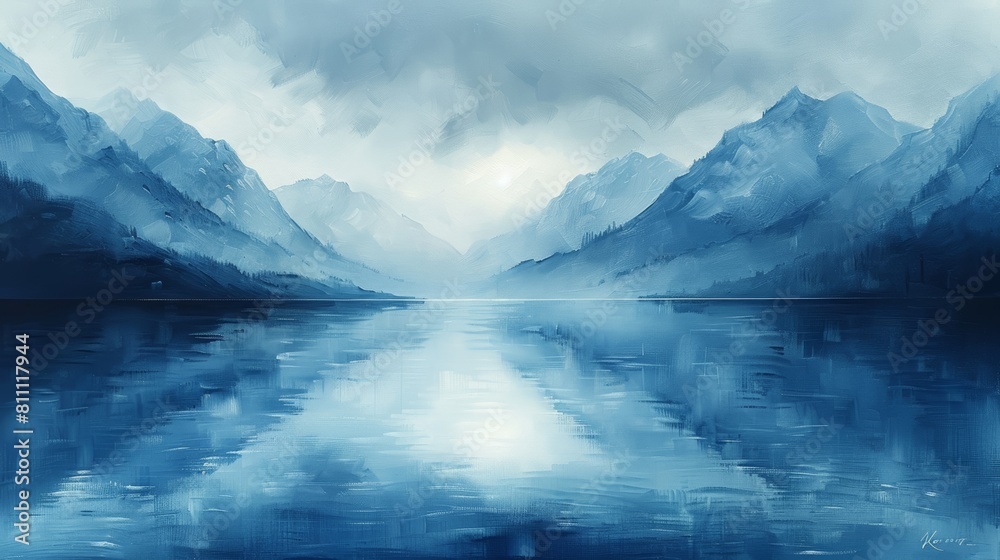 The mountains are reflected in the calm lake. The mountains are reflected in the calm lake.