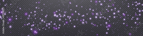 Purple glittering dots, particles, stars magic sparks. Glow flare light effect. Violet luminous points. Vector particles on transparent background.