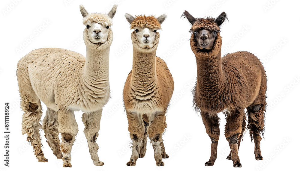 Collection of alpacas cut out transparent isolated on white background ,PNG file ,artwork graphic design.