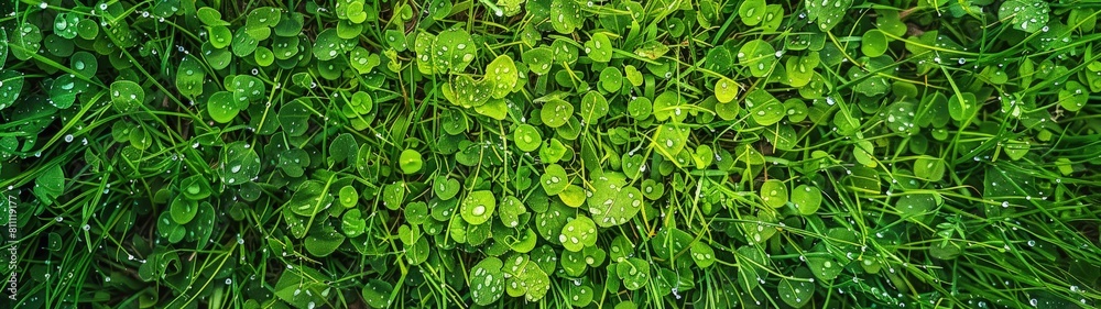 Aerial view of a stretch of green grass with dew drops. Grass background. Aerial view of a stretch of green grass with dew drops. Grass background.