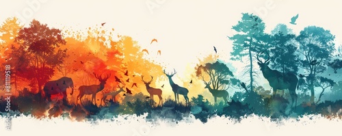 abstract wildlife conservation background with diverse animal silhouettes