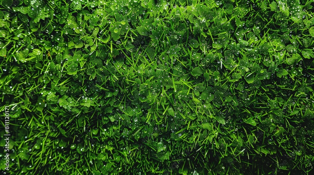 Aerial view of a stretch of green grass with dew drops. Grass background. Aerial view of a stretch of green grass with dew drops. Grass background.