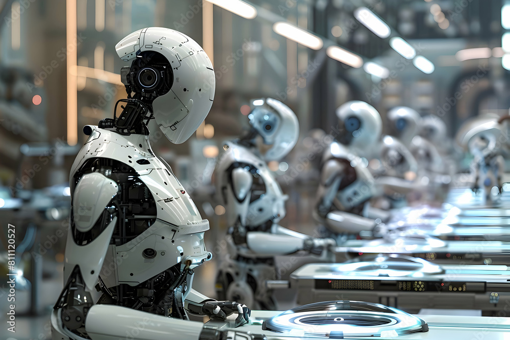 Fototapeta premium Futuristic Robotics Manufacturing Factory - Innovative High-Tech Industrial Production