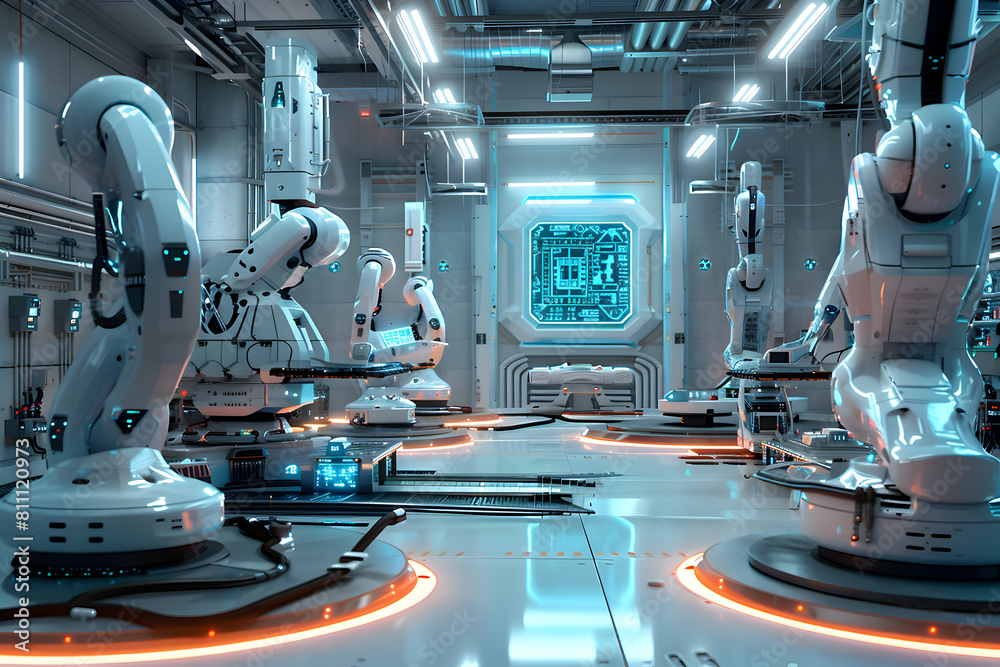 Futuristic Robotics Manufacturing Factory - Innovative High-Tech Industrial Production Futuristic Robotics Manufacturing Factory - Innovative High-Tech Industrial Production