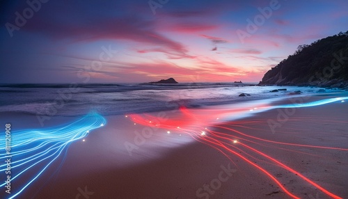 Photographie de plage de nuit éclairé par le courant d’air coloré photo