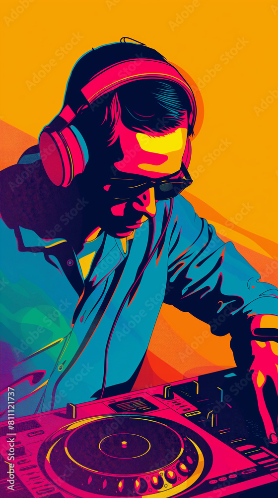 dj in action
Dj in nightclub controlling music for party in popart style illustration, electronic disco banner dj in action
Dj in nightclub controlling music for party in popart style illustration, electronic disco banner